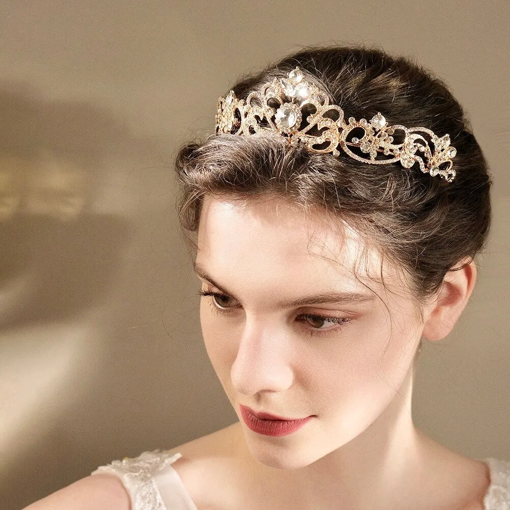 "Nikita" - Rhinestone Bridal Tiara - Available in Silver, Yellow Gold and Rose Gold