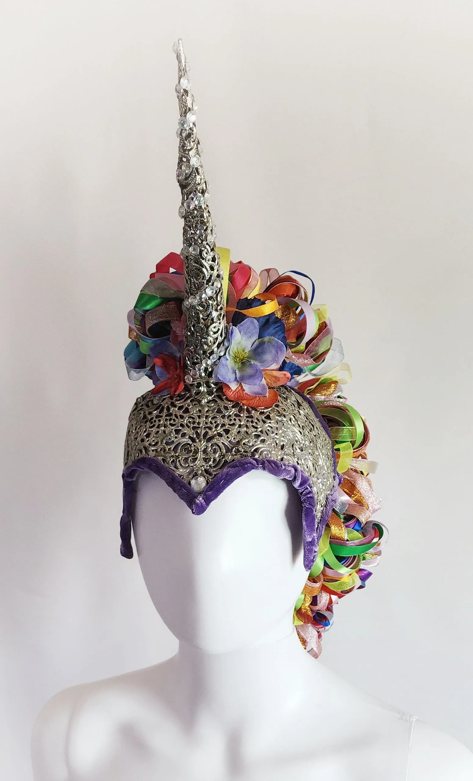 Rainbow Unicorn Headress with Ribbon Mane and Light Up Horn