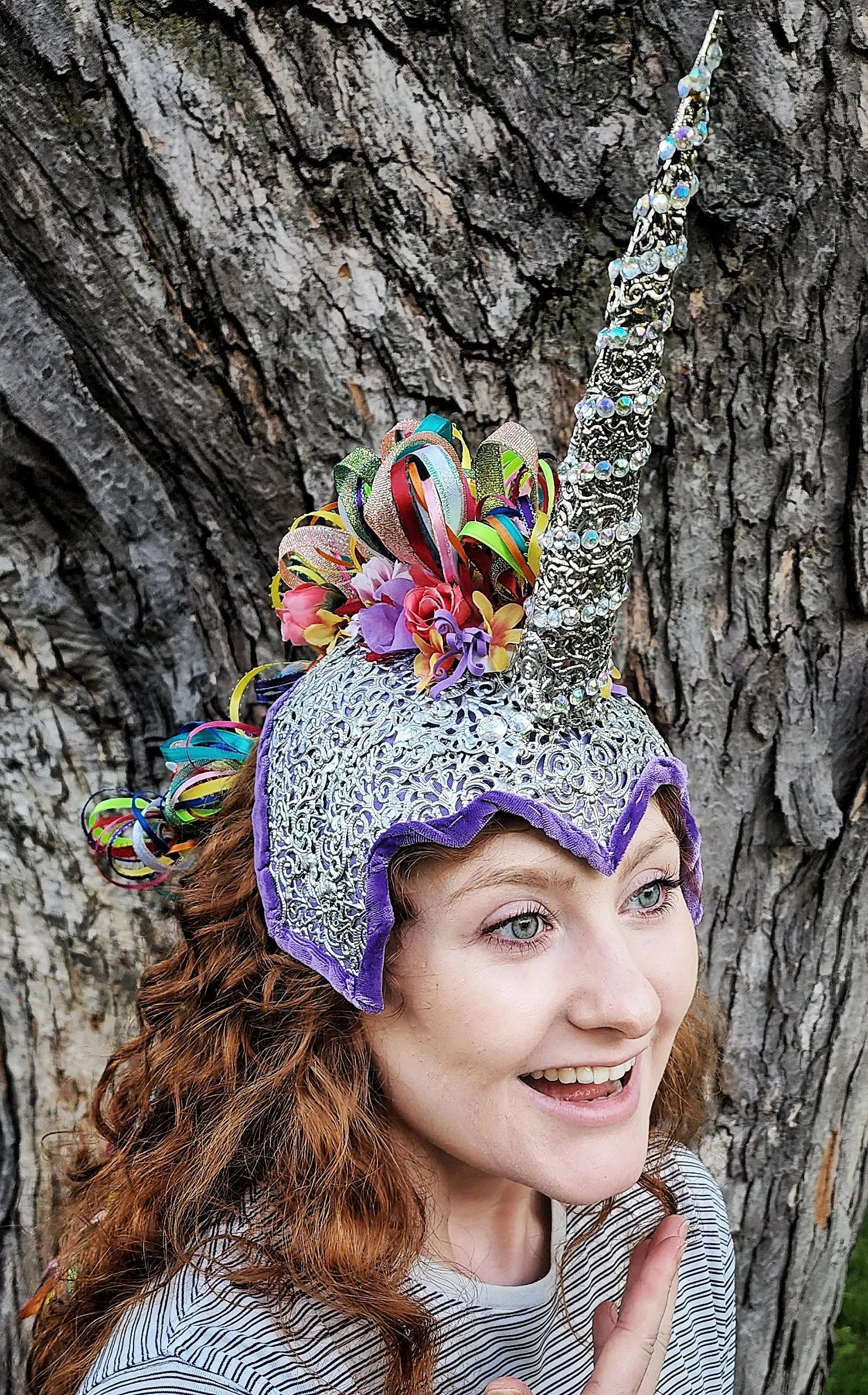 Rainbow Unicorn Headress with Ribbon Mane and Light Up Horn
