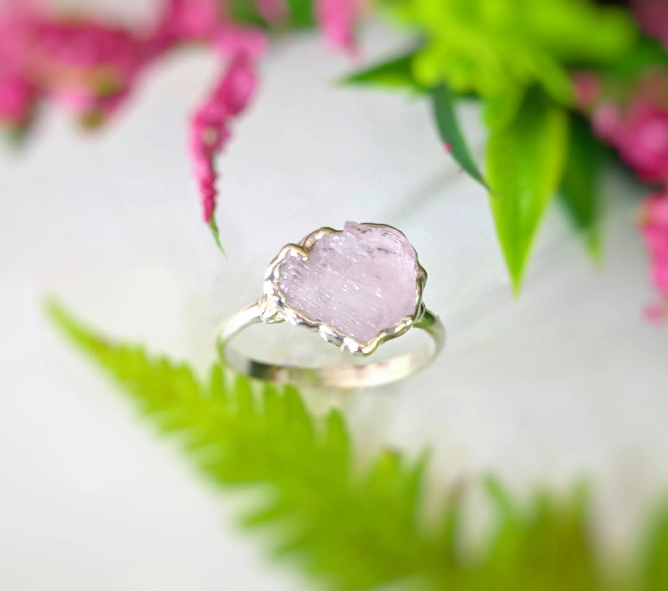 Raw pink Morganite ring