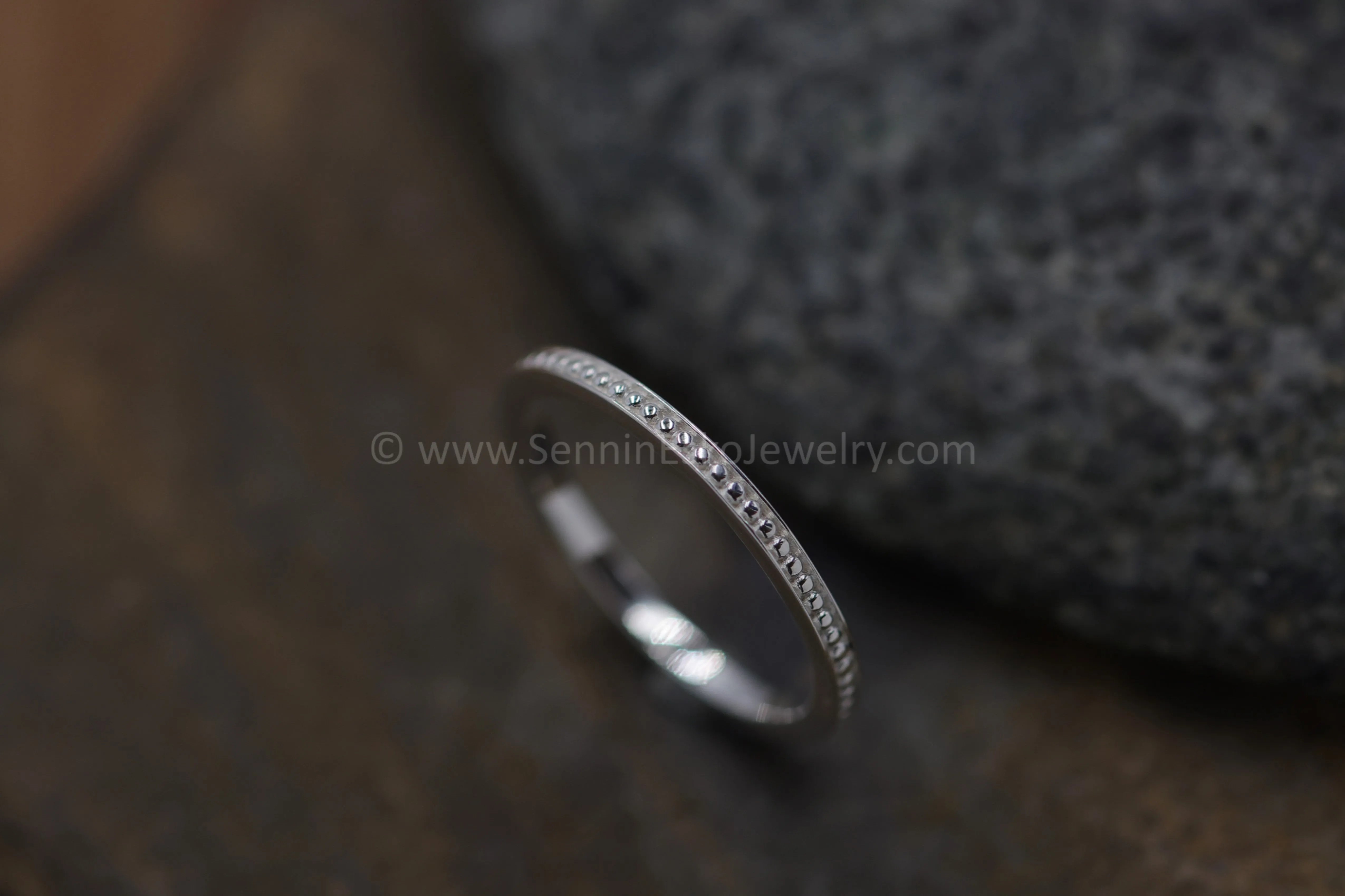 READY TO SHIP Skinny Beaded Stacking Ring, Size 5.75