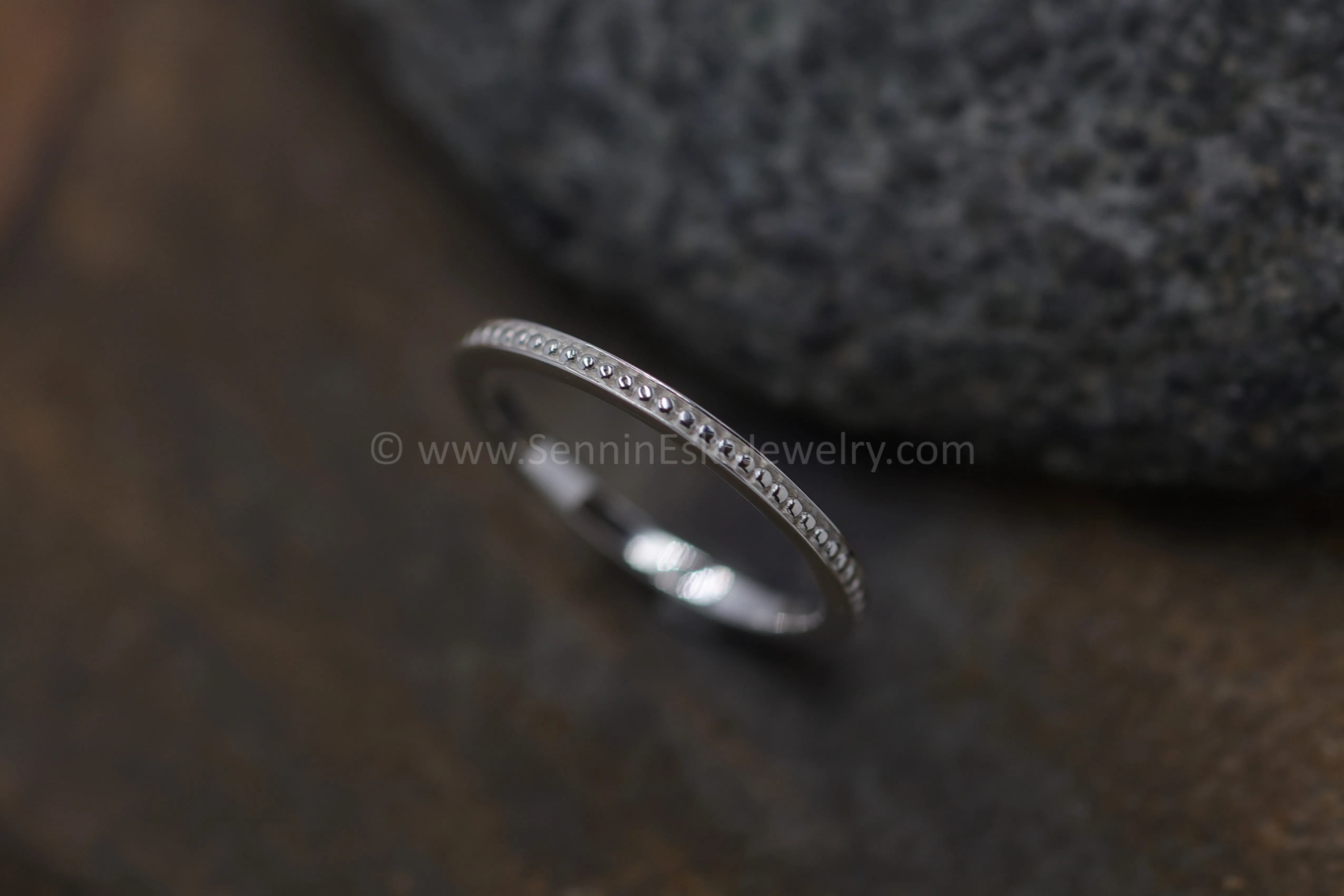 READY TO SHIP Skinny Beaded Stacking Ring, Size 5.75