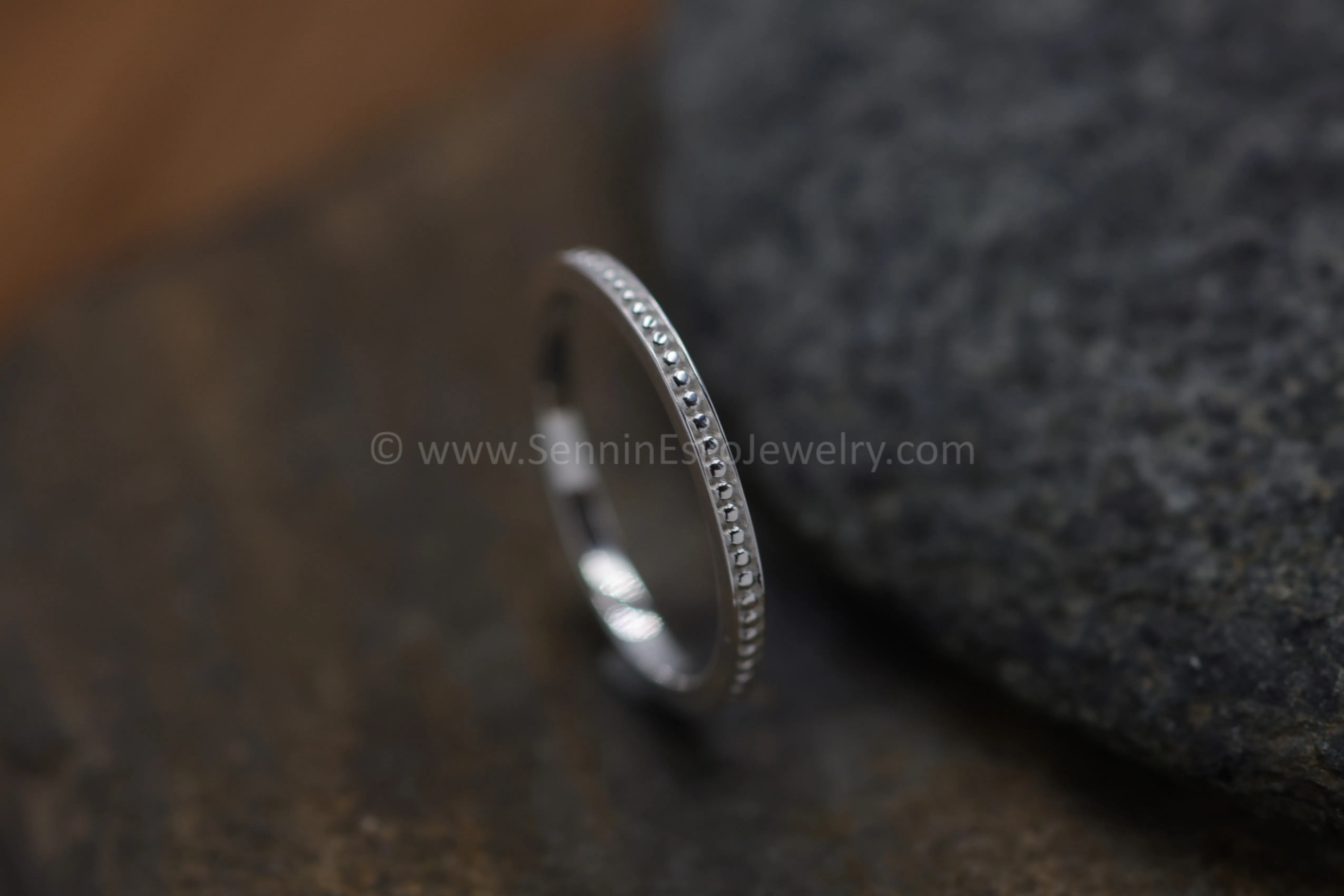 READY TO SHIP Skinny Beaded Stacking Ring, Size 5.75