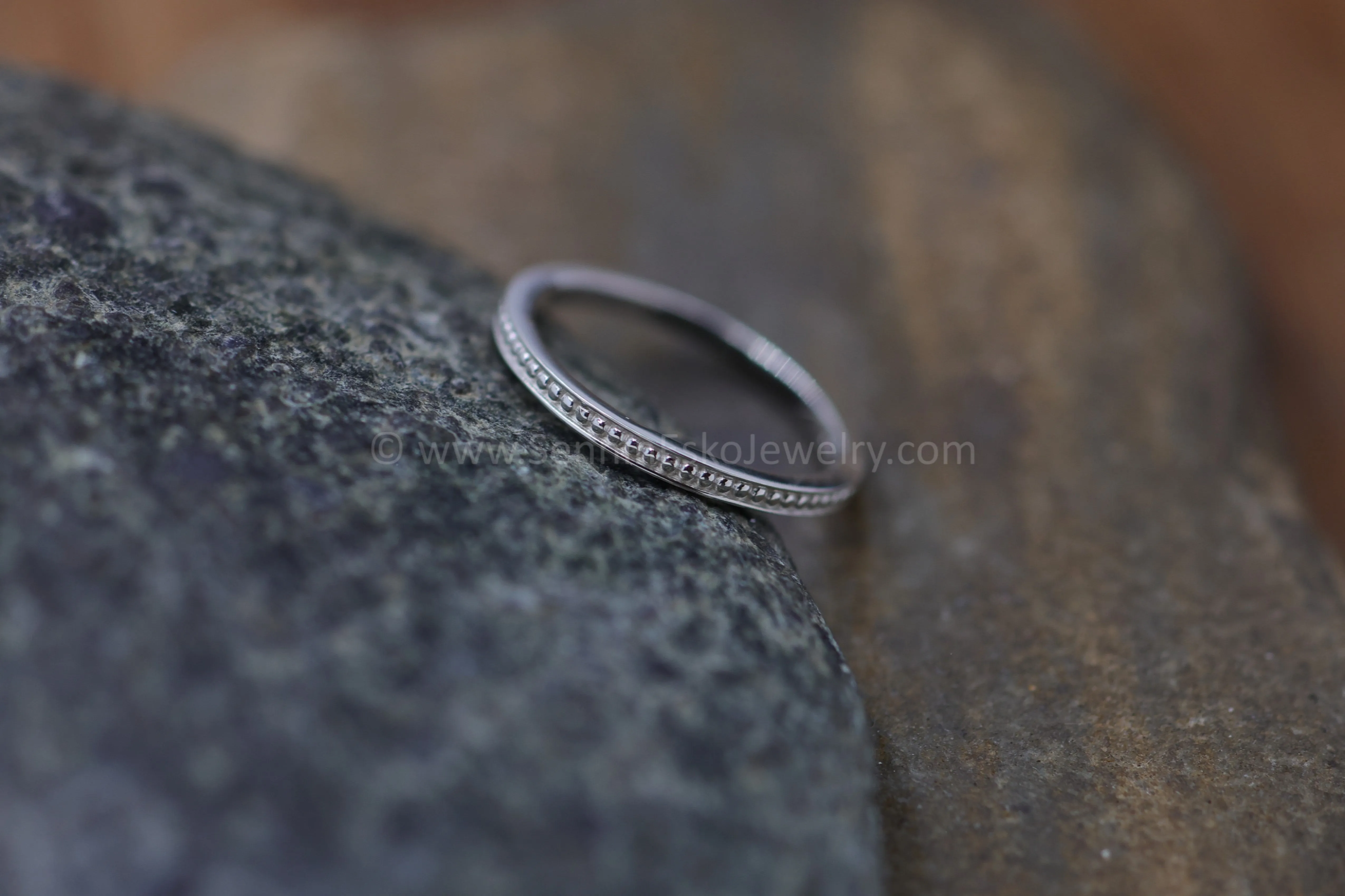 READY TO SHIP Skinny Beaded Stacking Ring, Size 5.75