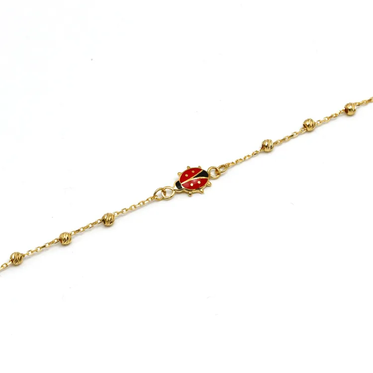 Real Gold Red Beetle Beads Adjustable Size Bracelet S007 BR1543