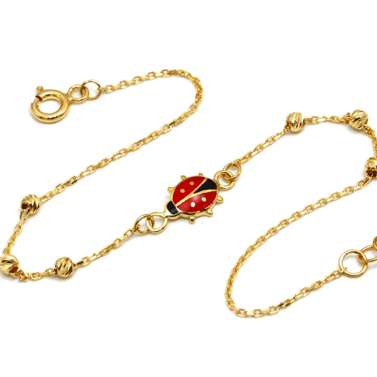 Real Gold Red Beetle Beads Adjustable Size Bracelet S007 BR1543