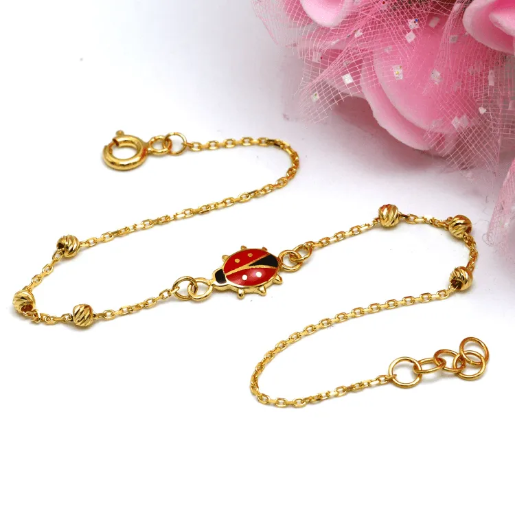 Real Gold Red Beetle Beads Adjustable Size Bracelet S007 BR1543