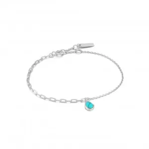 Rhodium Tidal Turquoise Mixed Link Bracelet B027-02H