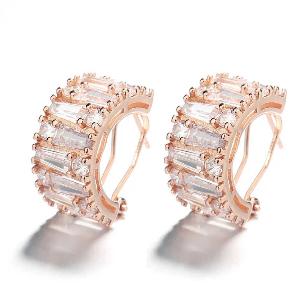 Round and Emerald Huggie Earrings With Swarovski Crystals