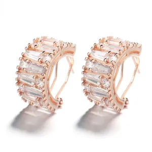 Round and Emerald Huggie Earrings With Swarovski Crystals
