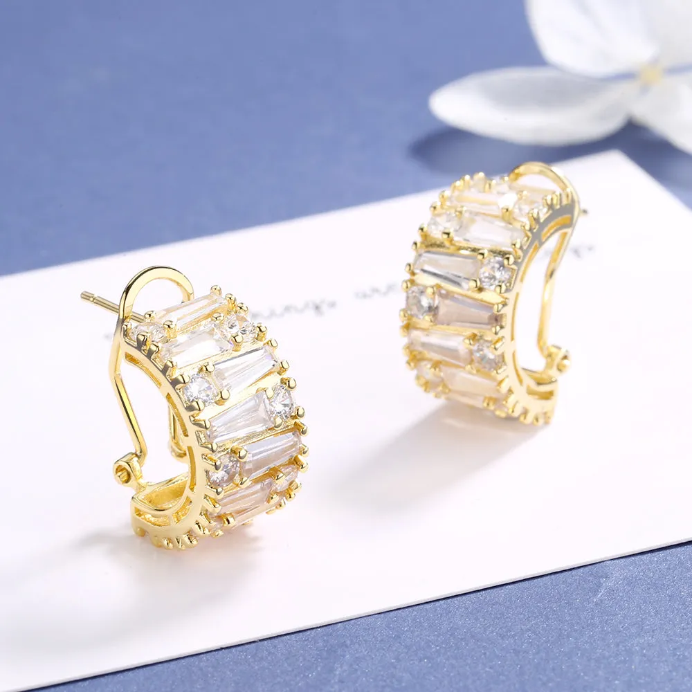 Round and Emerald Huggie Earrings With Swarovski Crystals