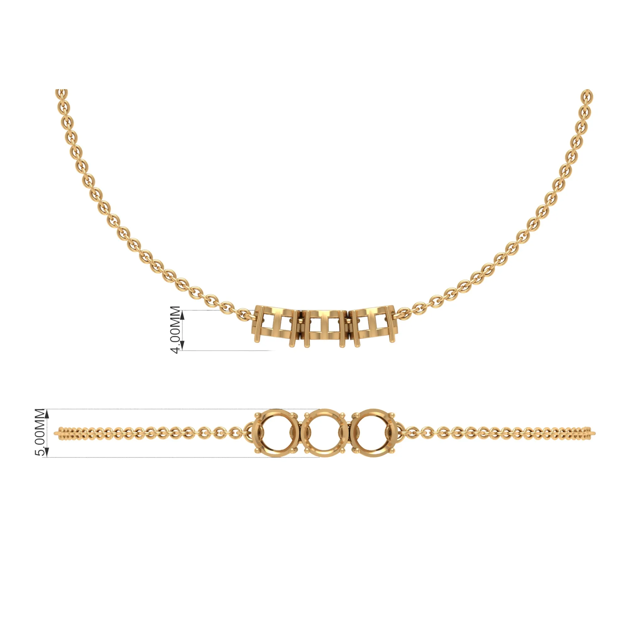 Round Lab Grown Diamond Three Stone Chain Bracelet
