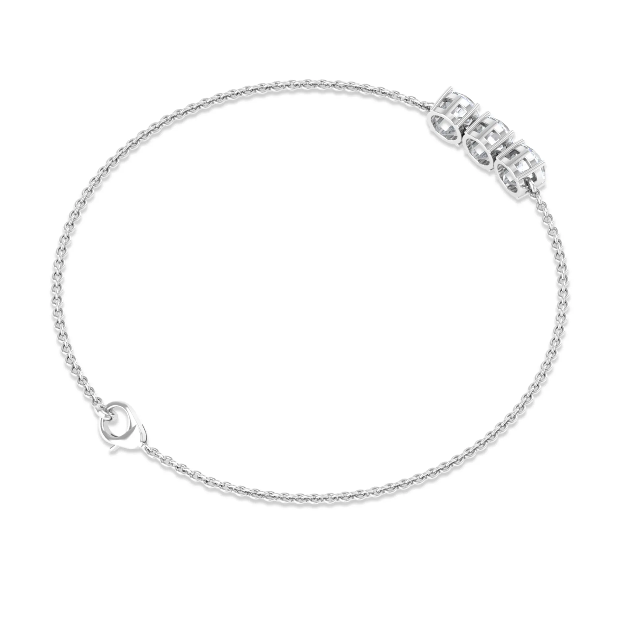 Round Lab Grown Diamond Three Stone Chain Bracelet