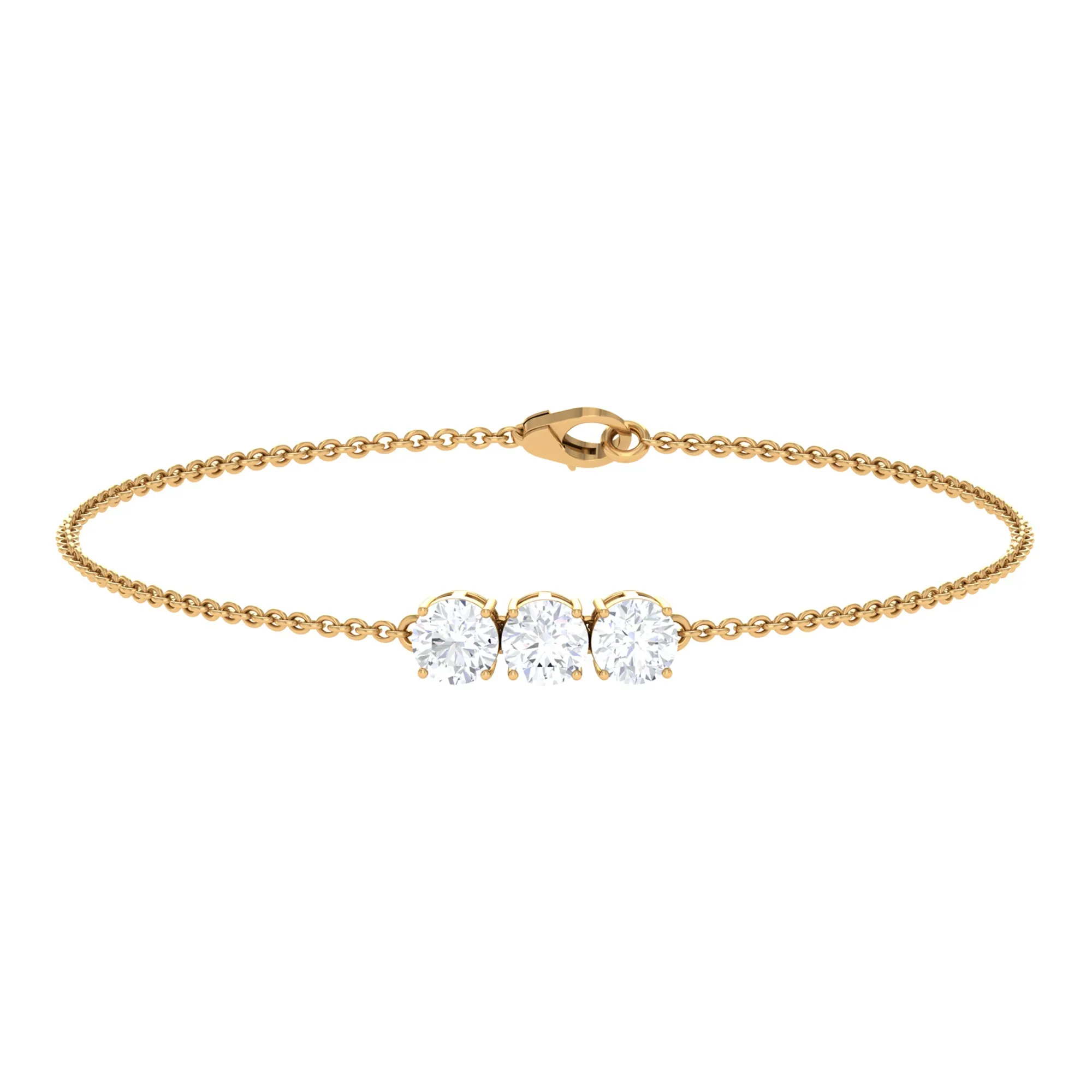 Round Lab Grown Diamond Three Stone Chain Bracelet