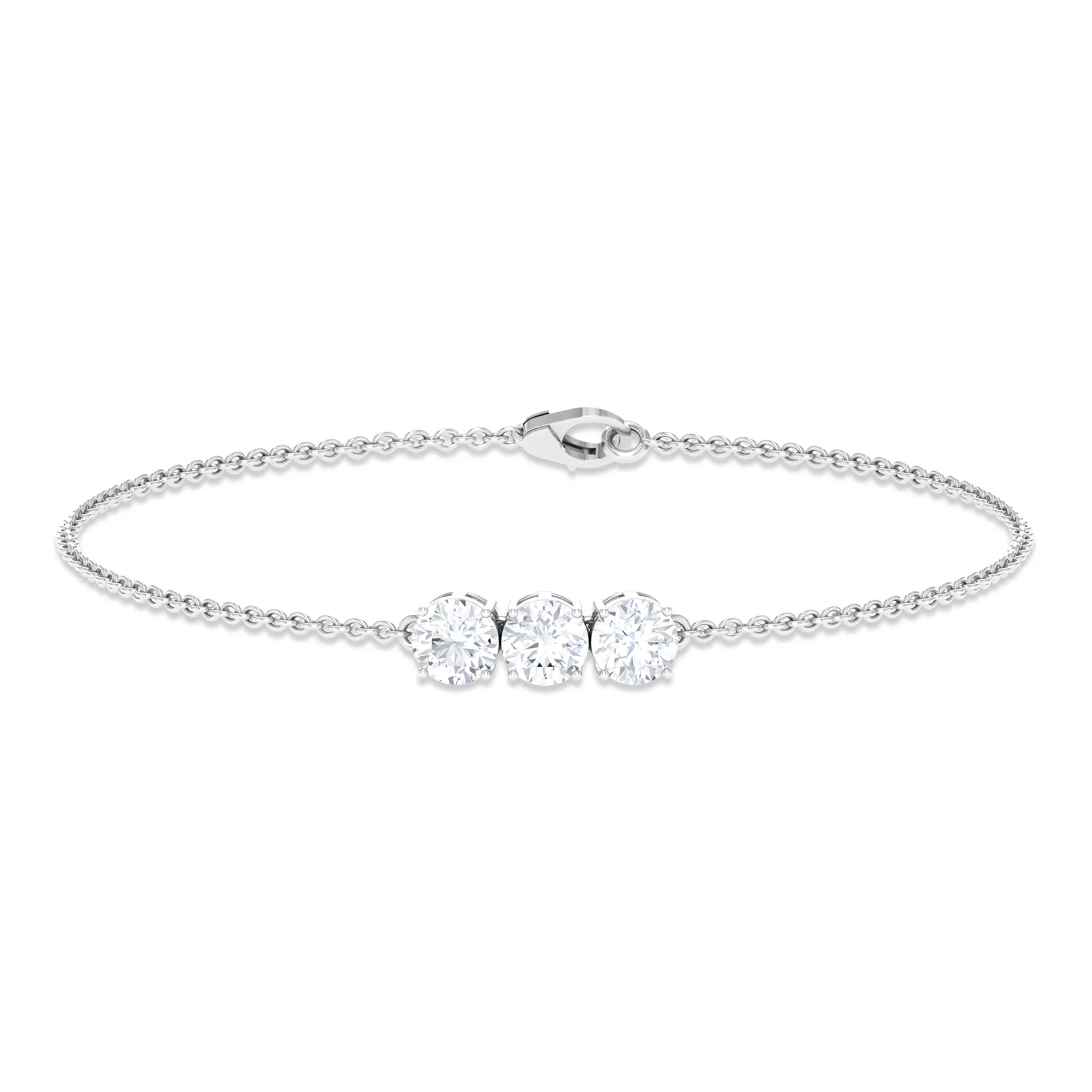 Round Lab Grown Diamond Three Stone Chain Bracelet