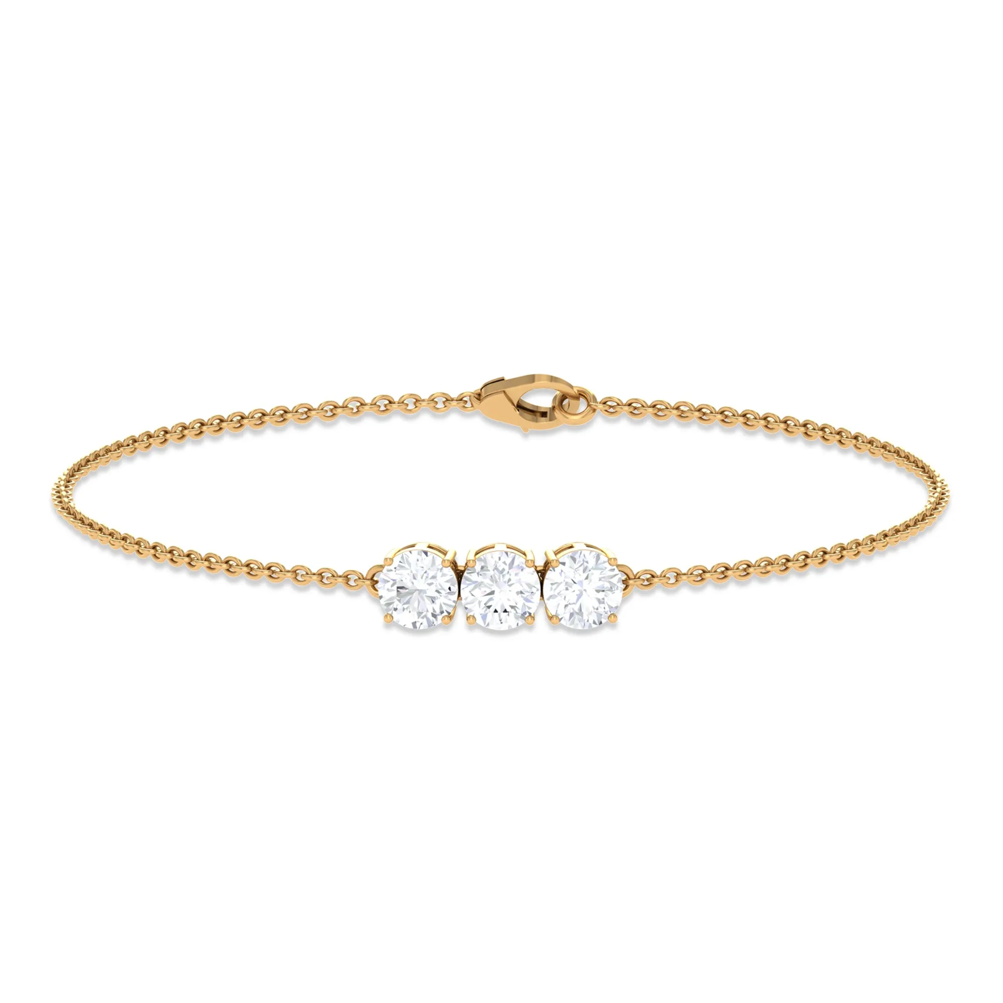 Round Lab Grown Diamond Three Stone Chain Bracelet