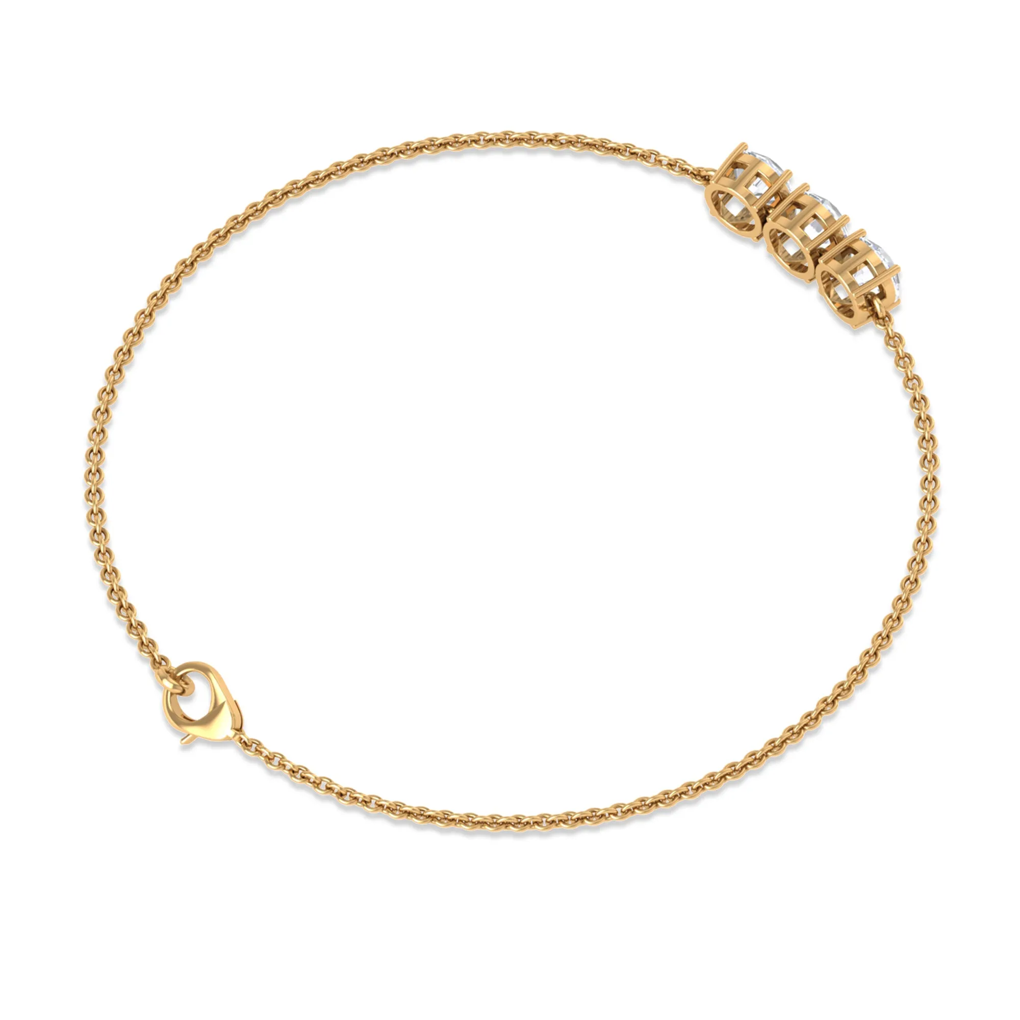 Round Lab Grown Diamond Three Stone Chain Bracelet