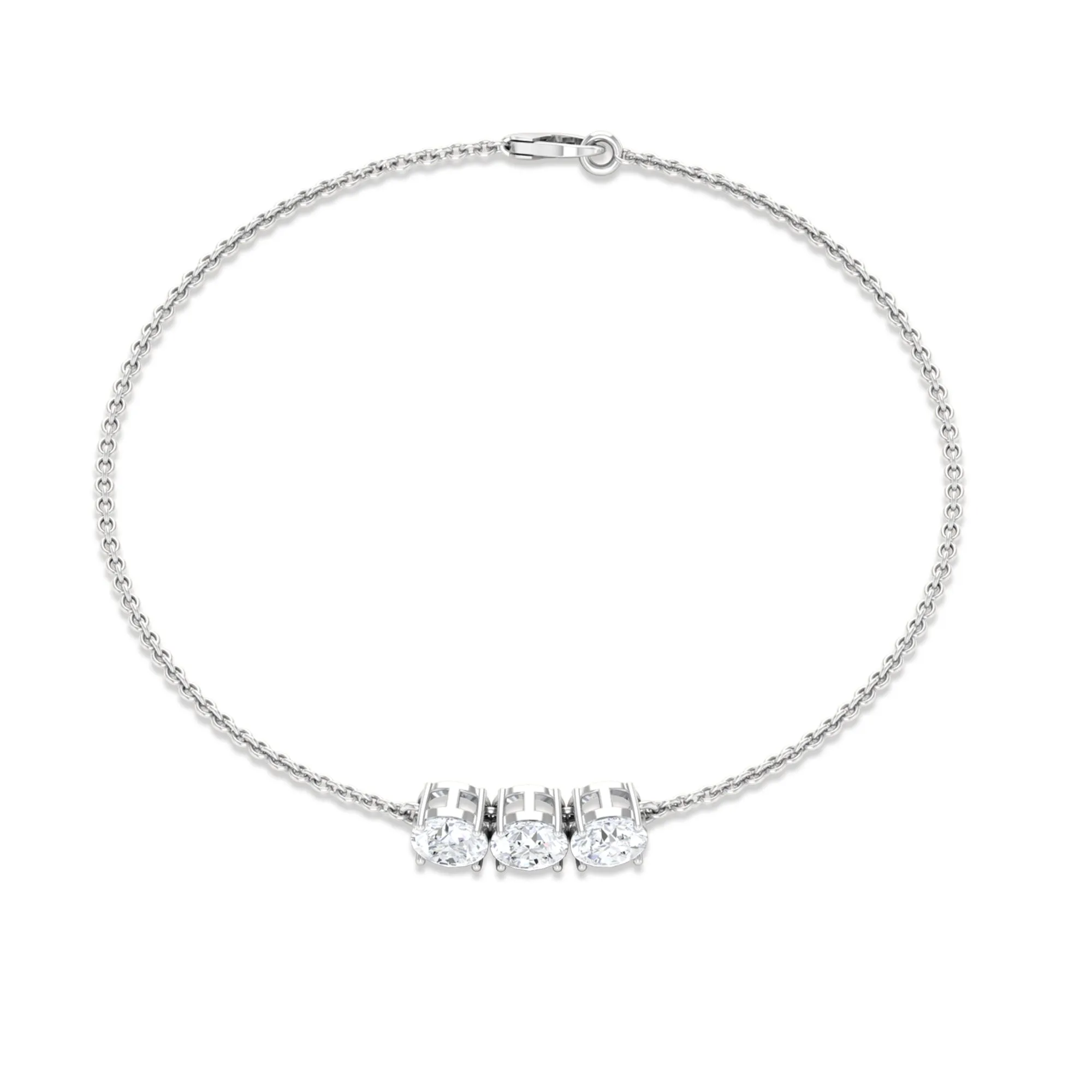 Round Lab Grown Diamond Three Stone Chain Bracelet