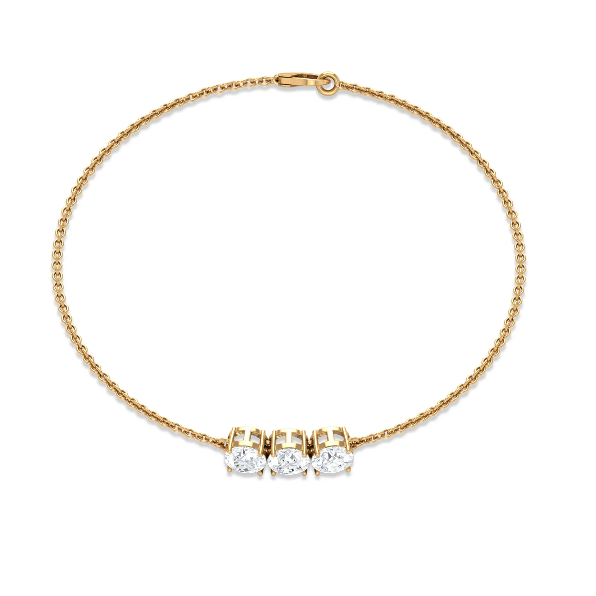 Round Lab Grown Diamond Three Stone Chain Bracelet