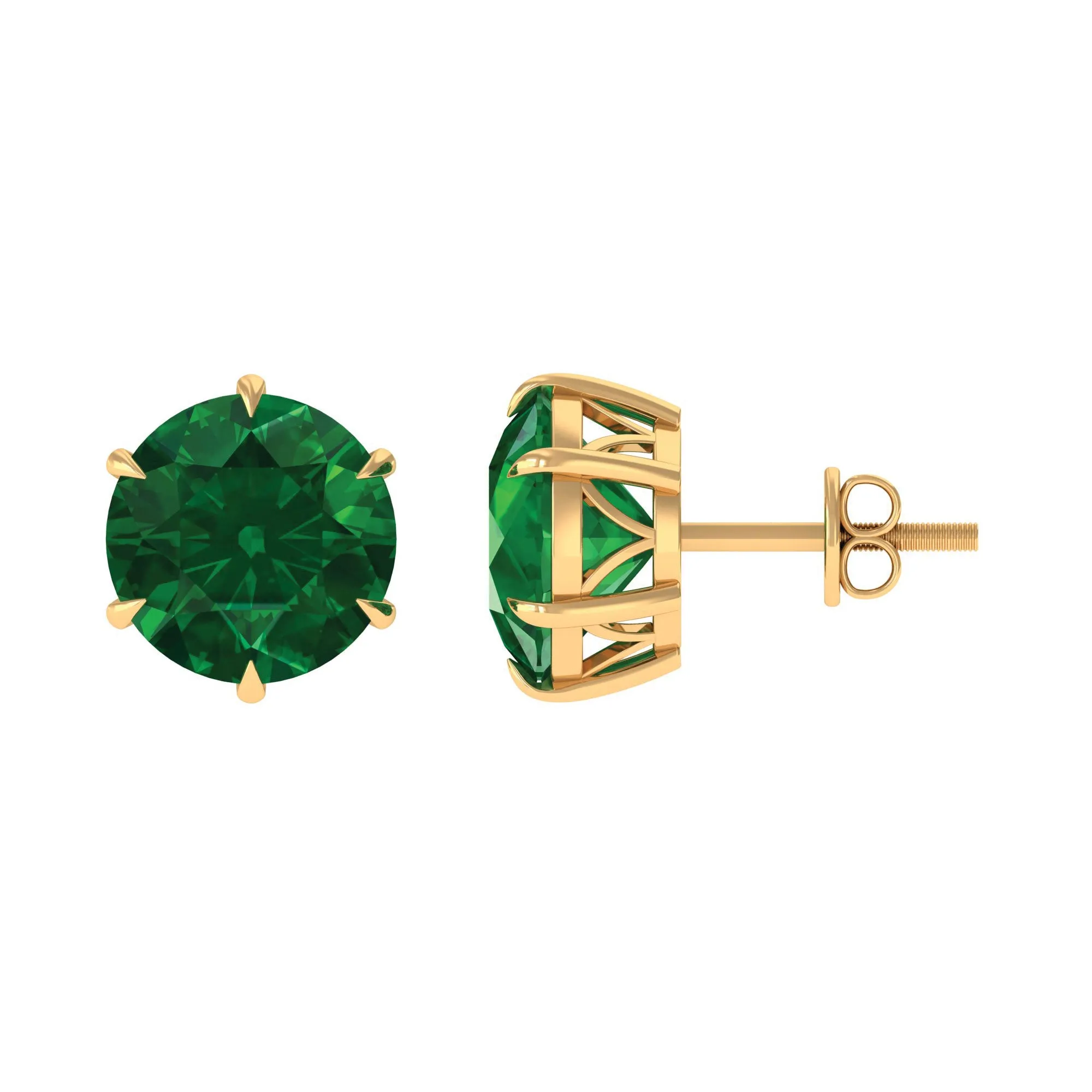 Round Lab Grown Emerald Solitaire Stud Earrings