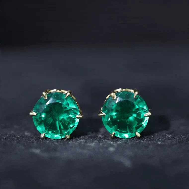 Round Lab Grown Emerald Solitaire Stud Earrings