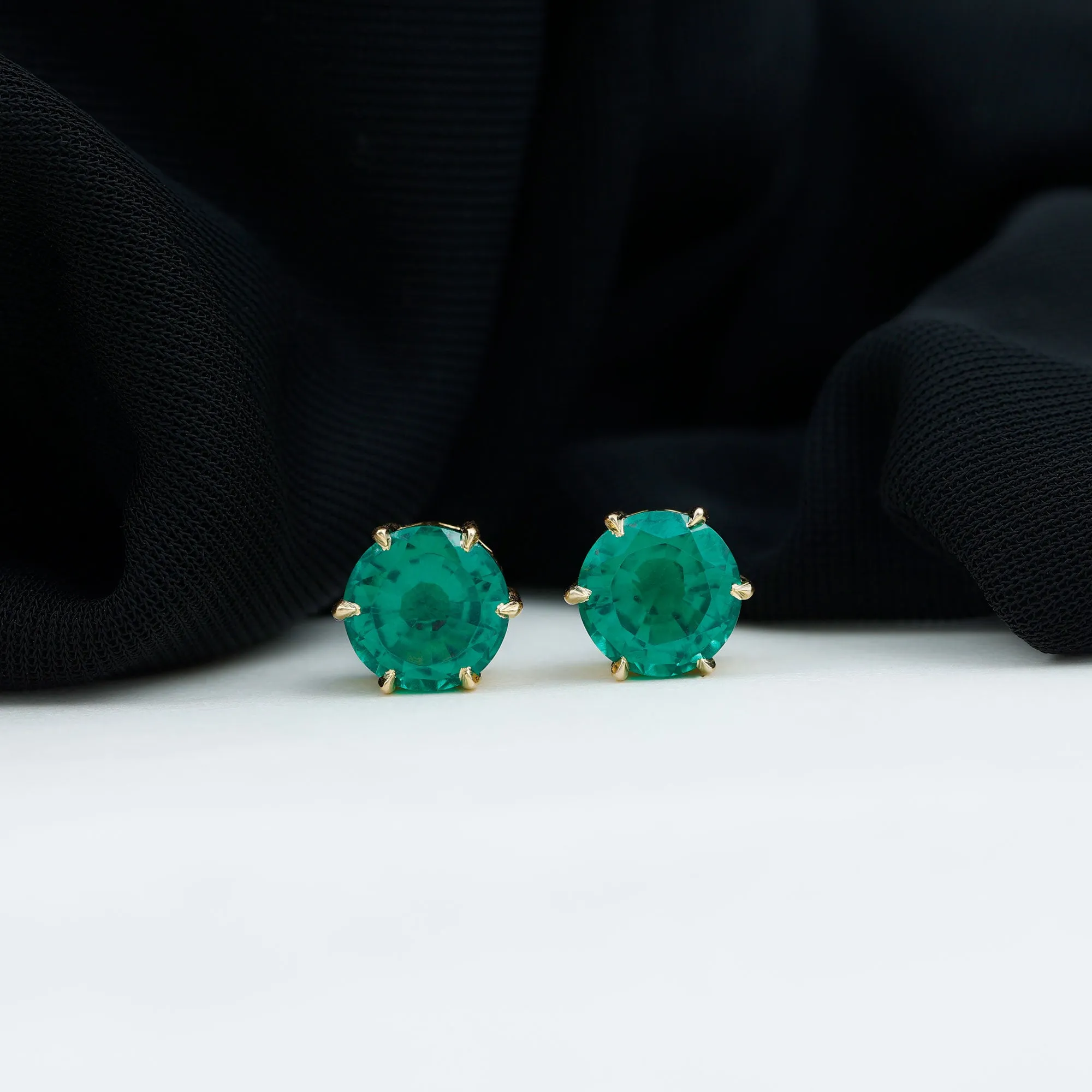Round Lab Grown Emerald Solitaire Stud Earrings