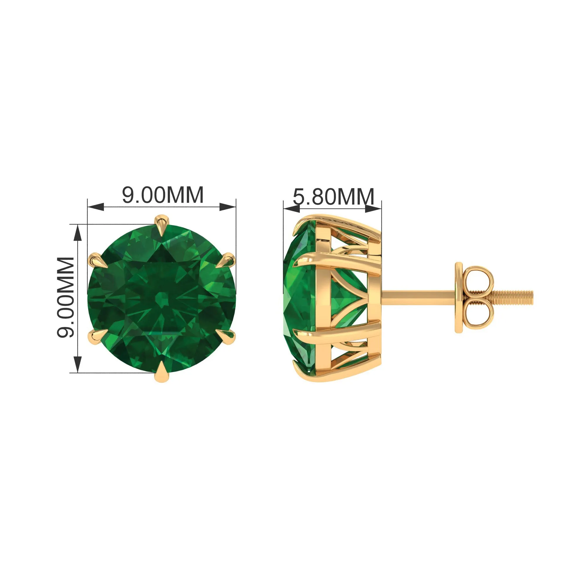 Round Lab Grown Emerald Solitaire Stud Earrings