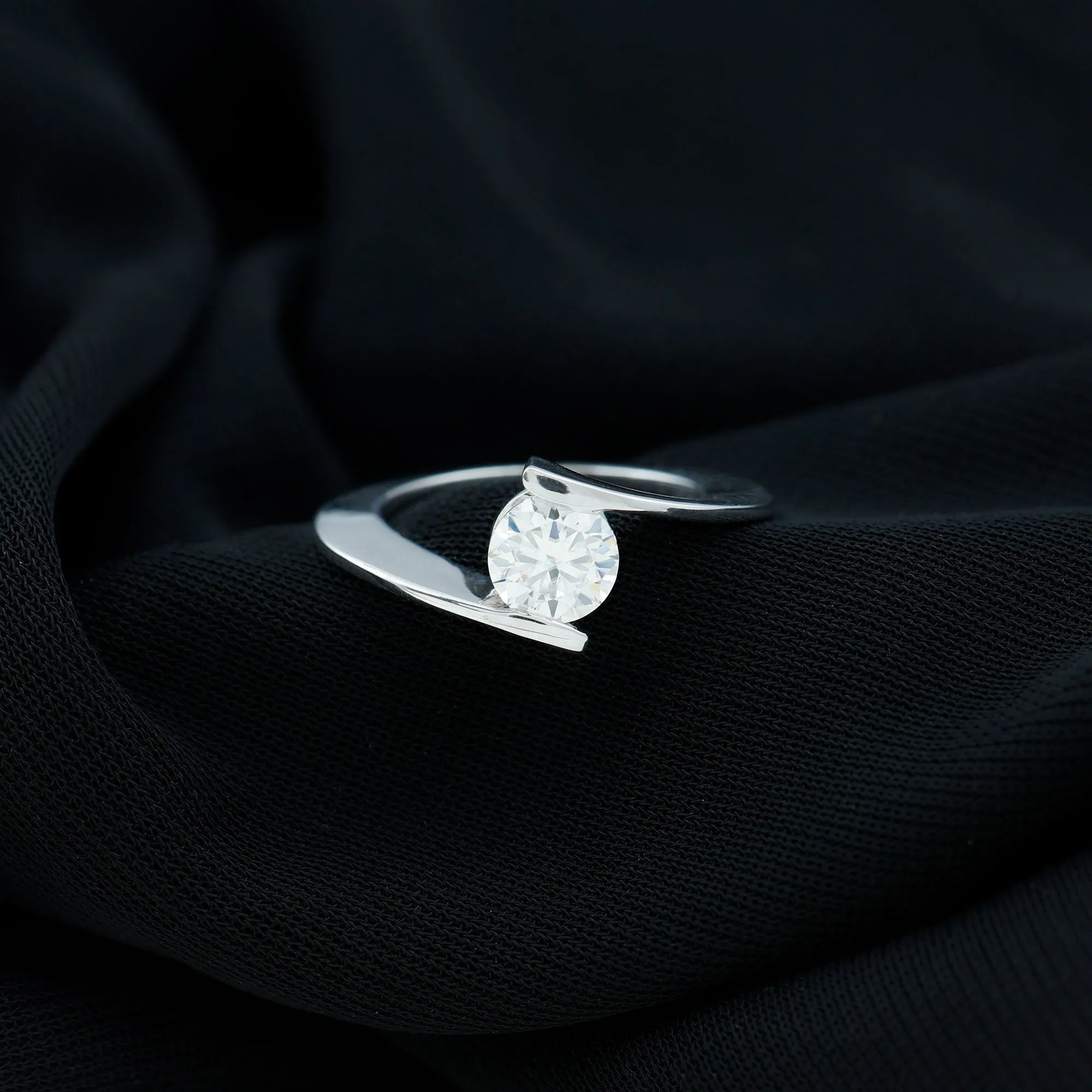 Round Shape Moissanite Solitaire Bypass Gold Ring