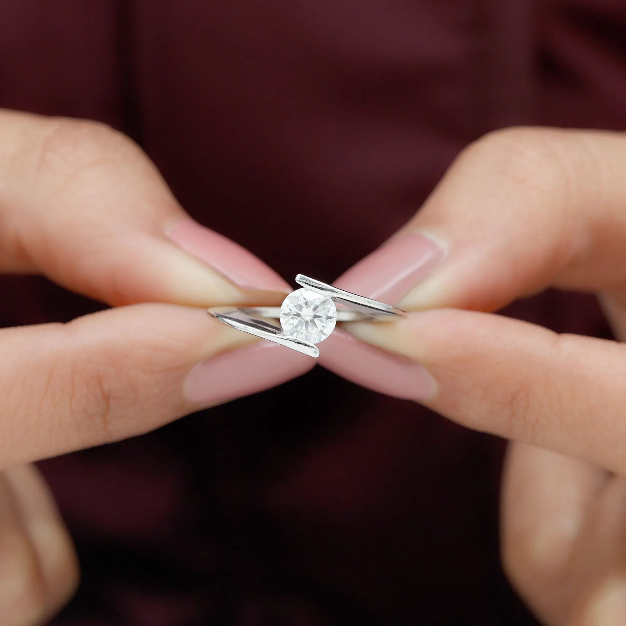 Round Shape Moissanite Solitaire Bypass Gold Ring