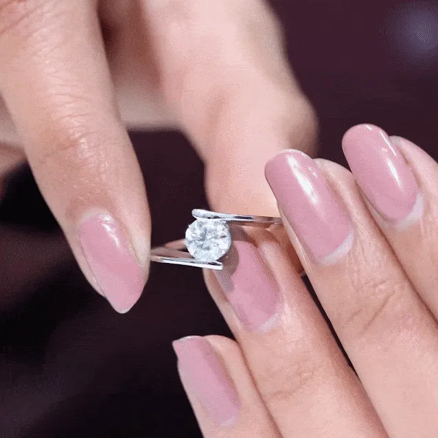 Round Shape Moissanite Solitaire Bypass Gold Ring