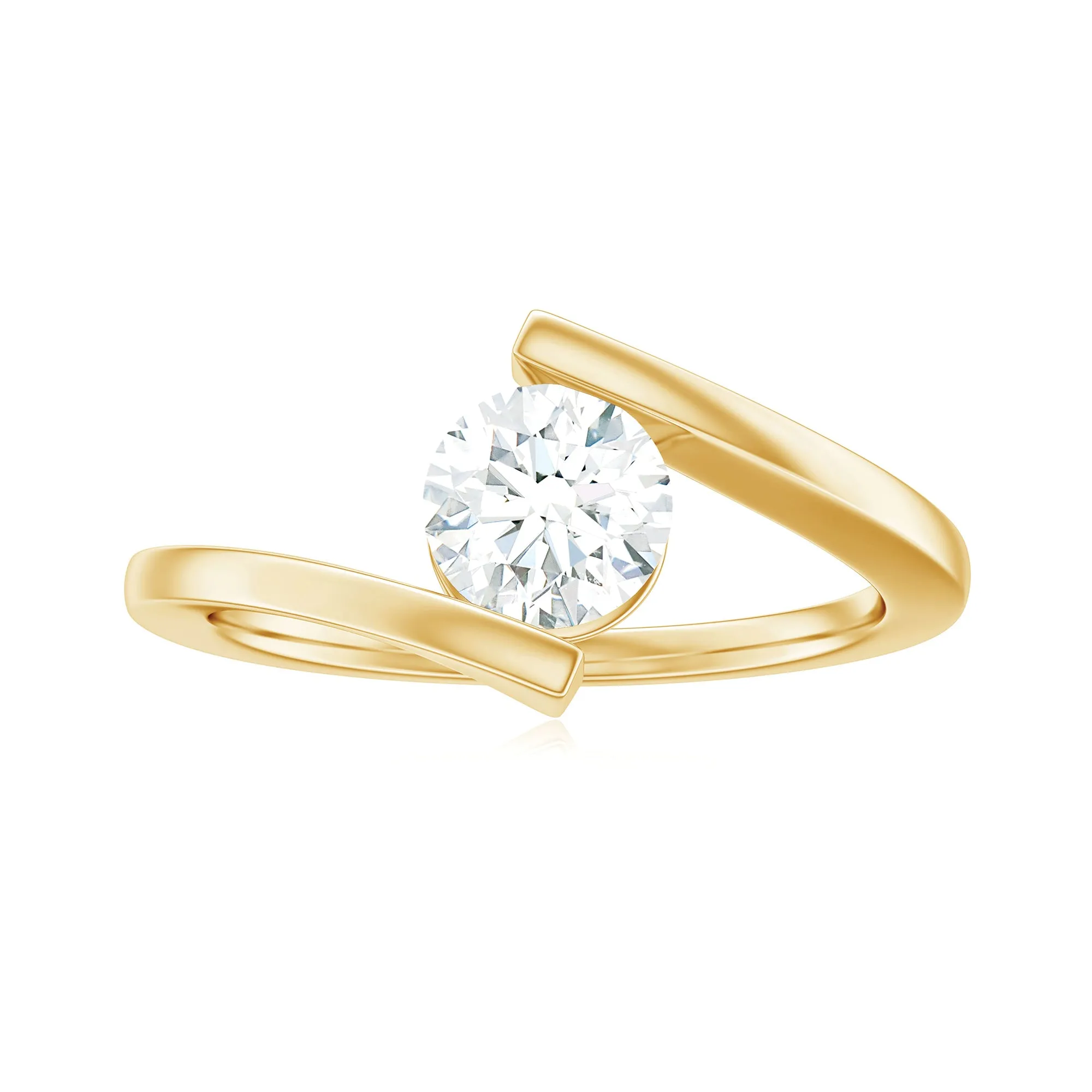 Round Shape Moissanite Solitaire Bypass Gold Ring