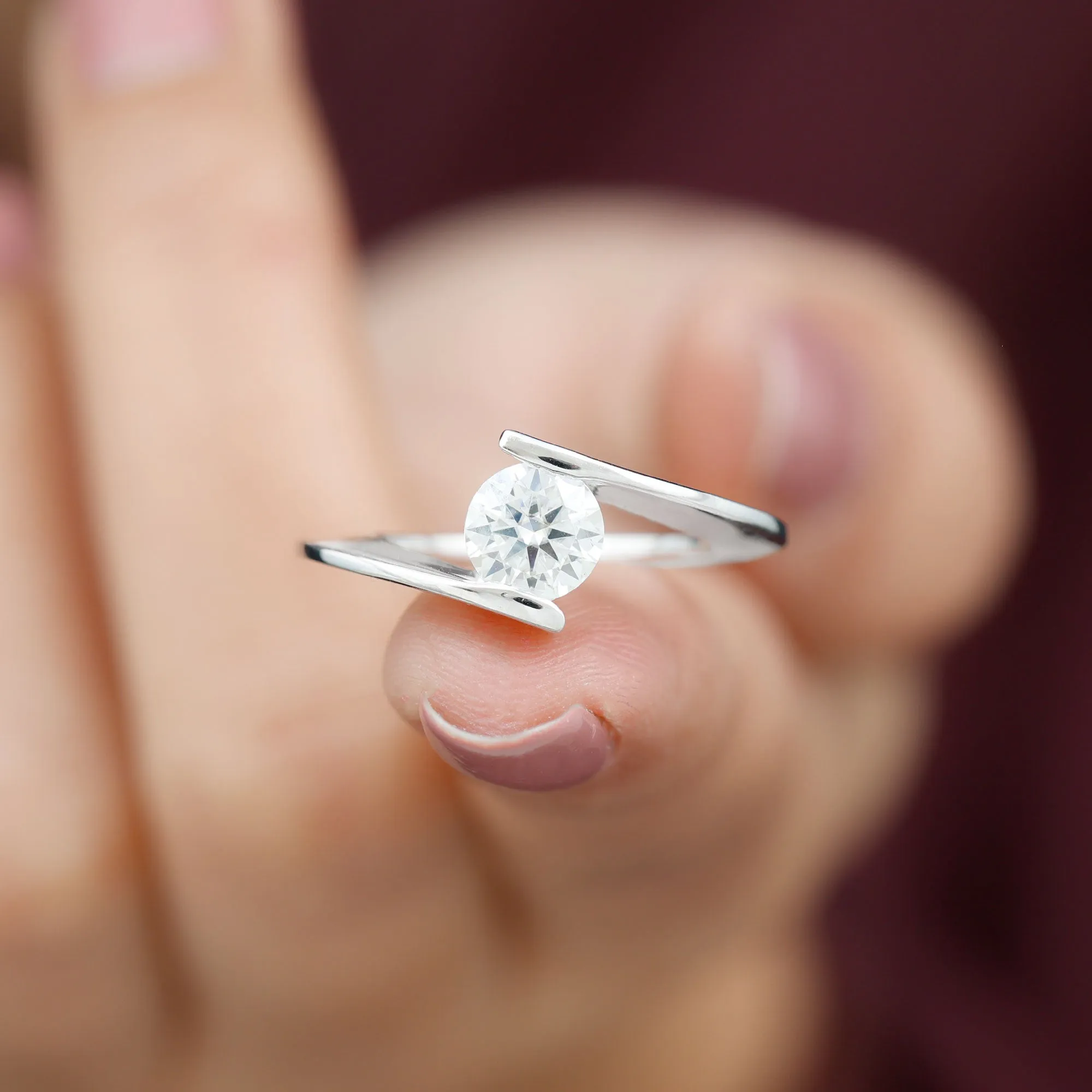 Round Shape Moissanite Solitaire Bypass Gold Ring
