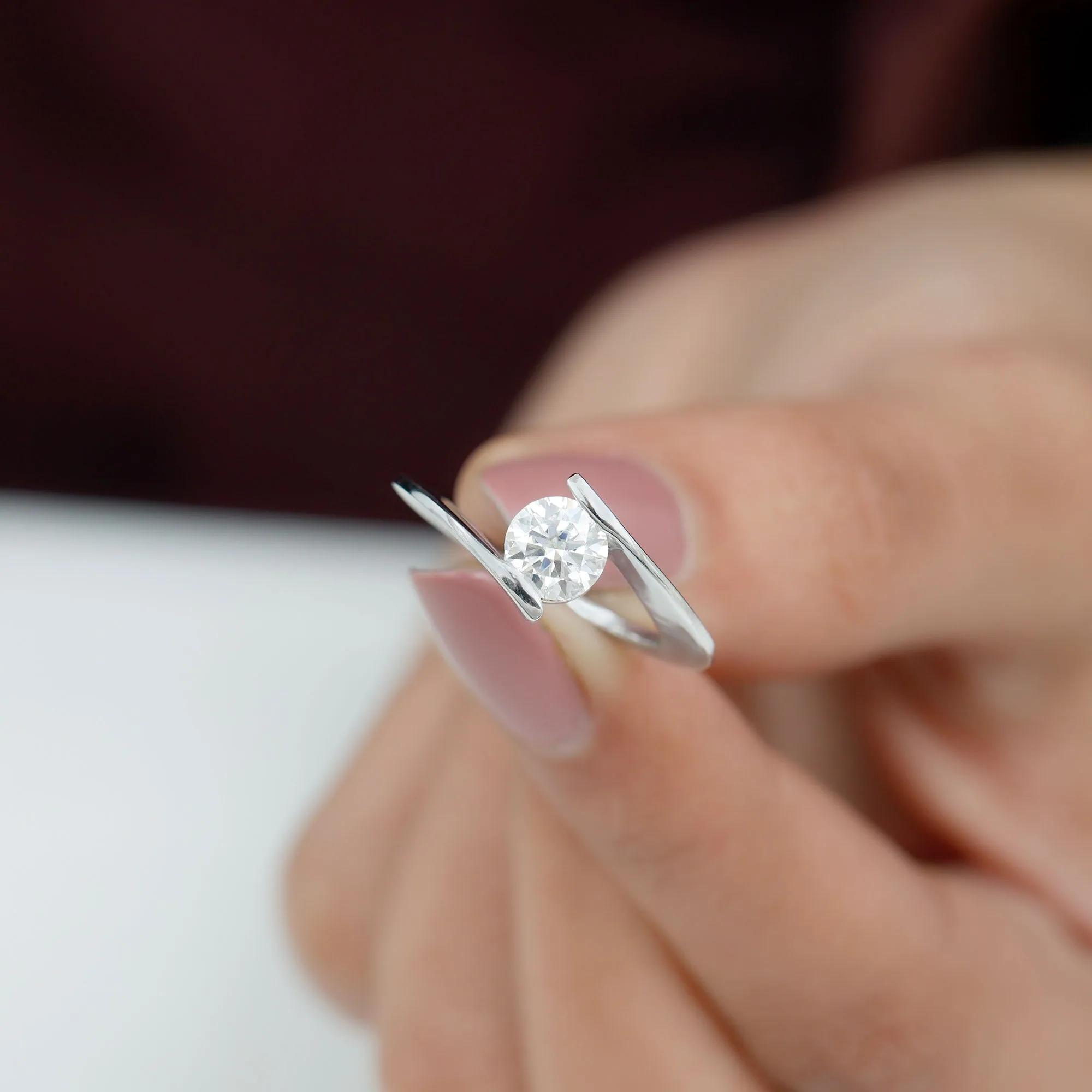 Round Shape Moissanite Solitaire Bypass Gold Ring