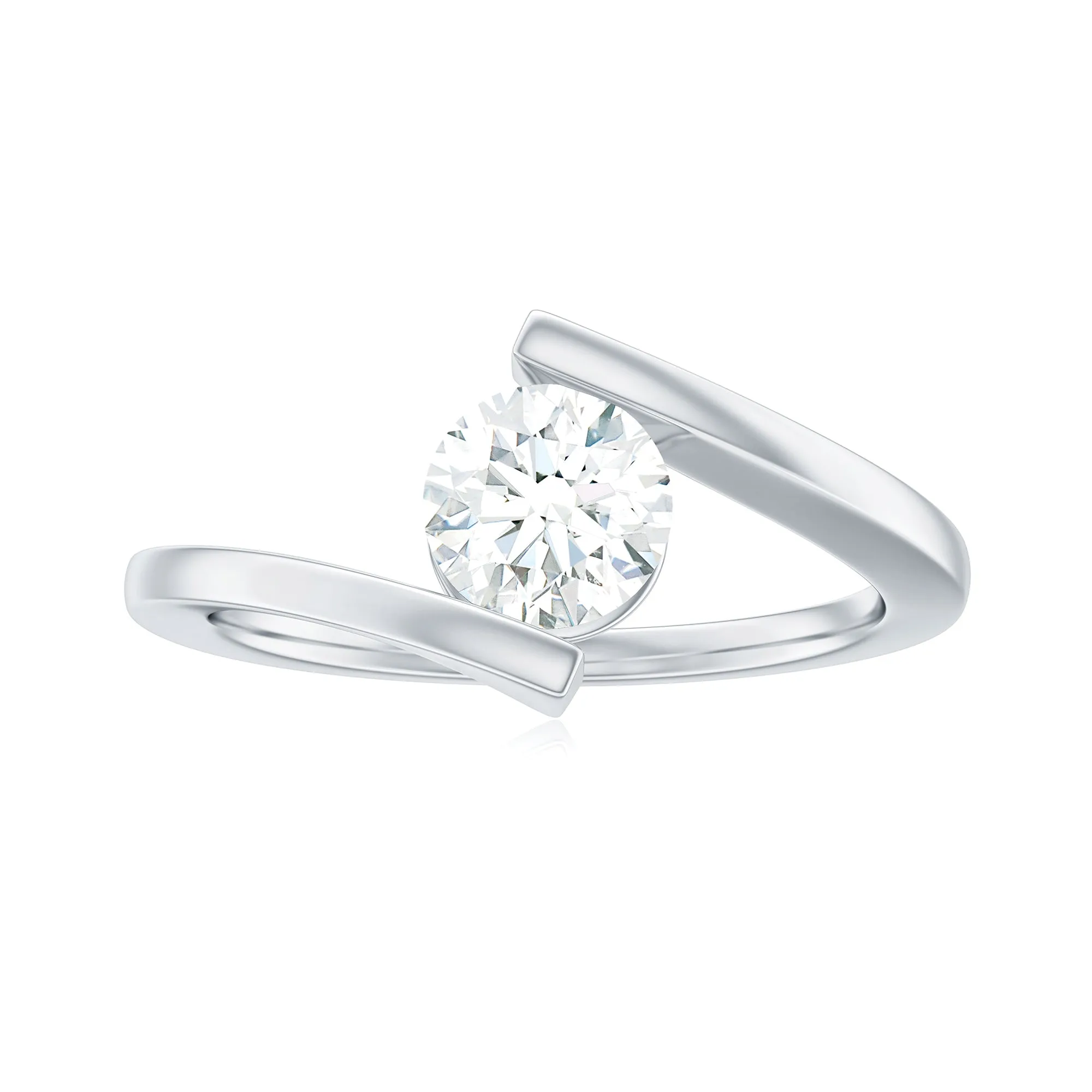 Round Shape Moissanite Solitaire Bypass Gold Ring