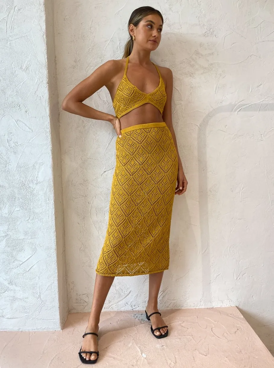 Savannah Morrow Jamaica Crochet Top in Mango