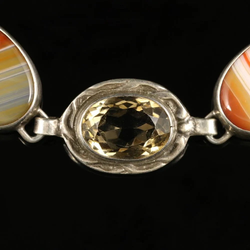 Scottish Citrine Cornelian Agate Silver Bracelet Circa 1930