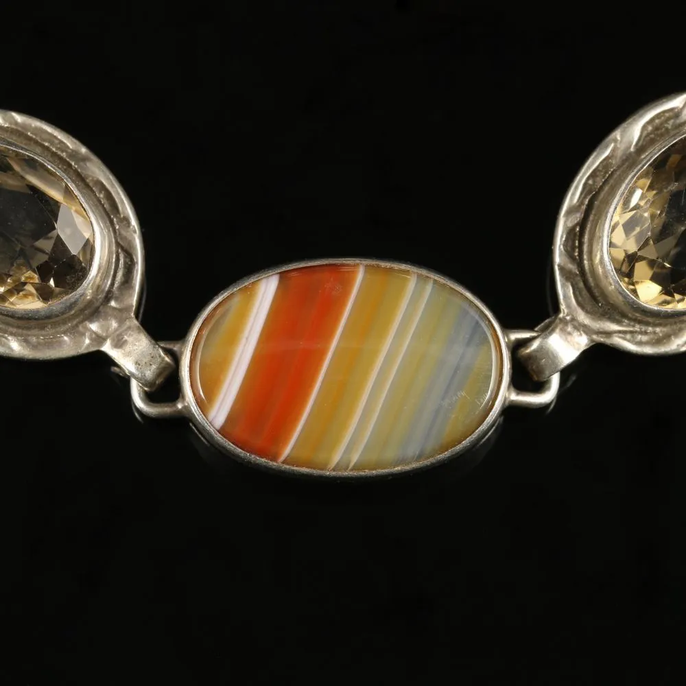 Scottish Citrine Cornelian Agate Silver Bracelet Circa 1930