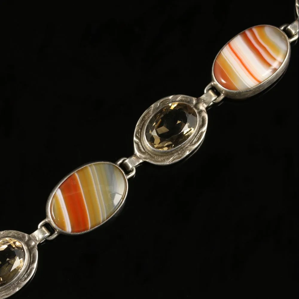 Scottish Citrine Cornelian Agate Silver Bracelet Circa 1930
