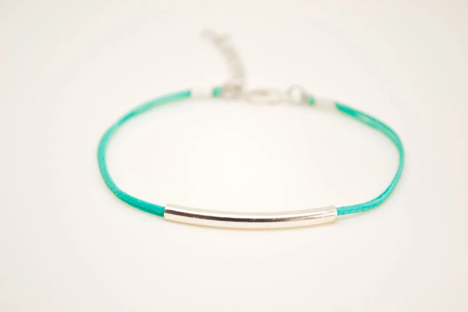Silver bar bracelet, turquoise cord, minimalist gift for her