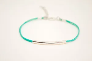 Silver bar bracelet, turquoise cord, minimalist gift for her