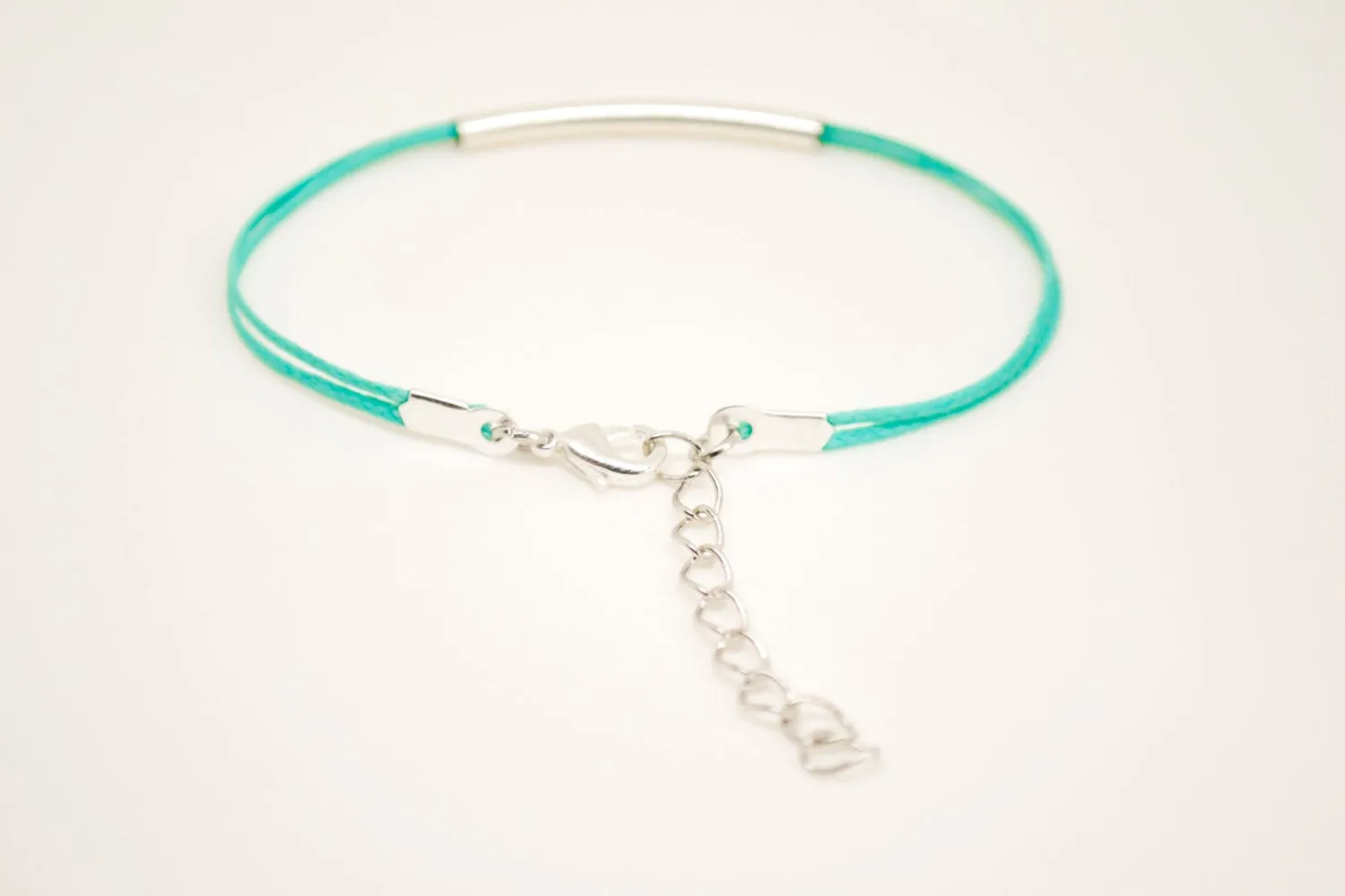 Silver bar bracelet, turquoise cord, minimalist gift for her