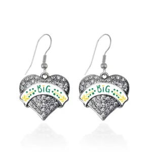 Silver Emerald Green and Canary Yellow Big Pave Heart Charm Dangle Earrings