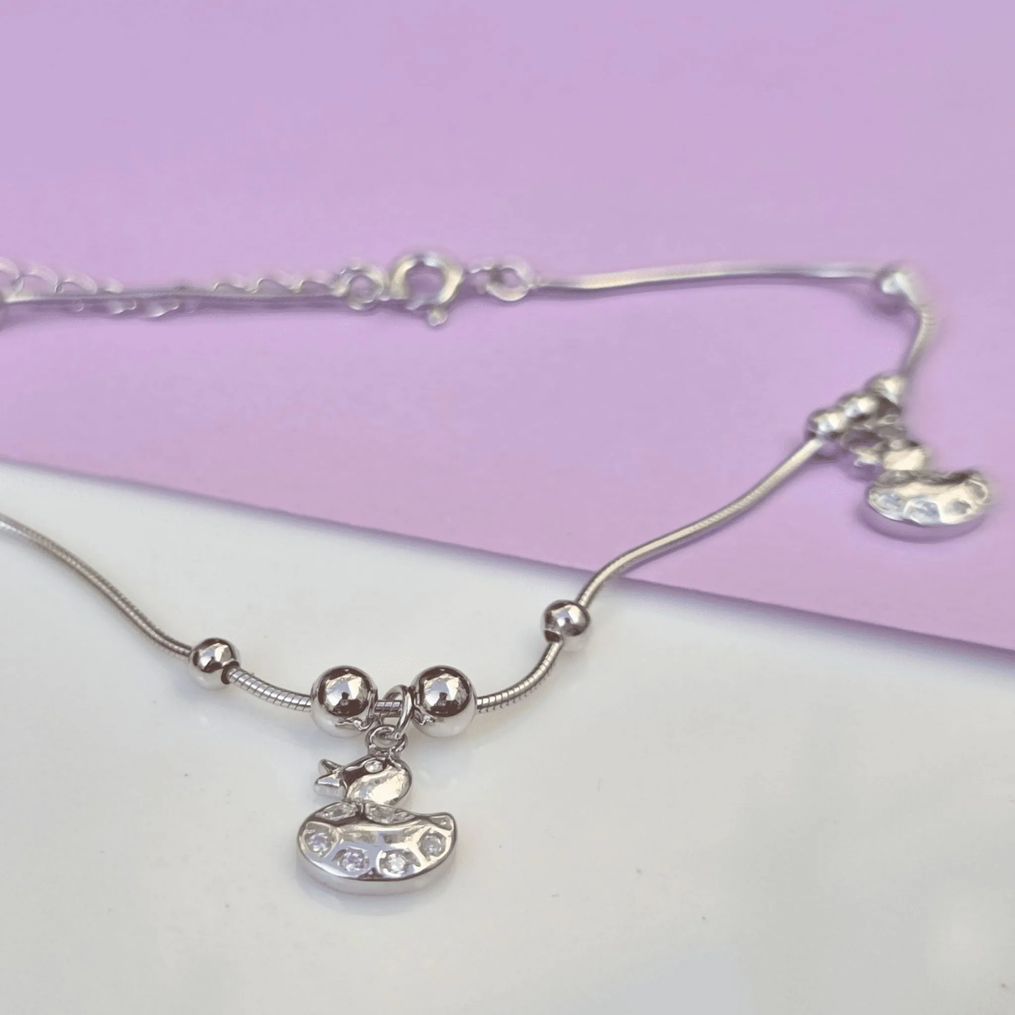 Silver Little Duck Charm Adjustable Bracelet