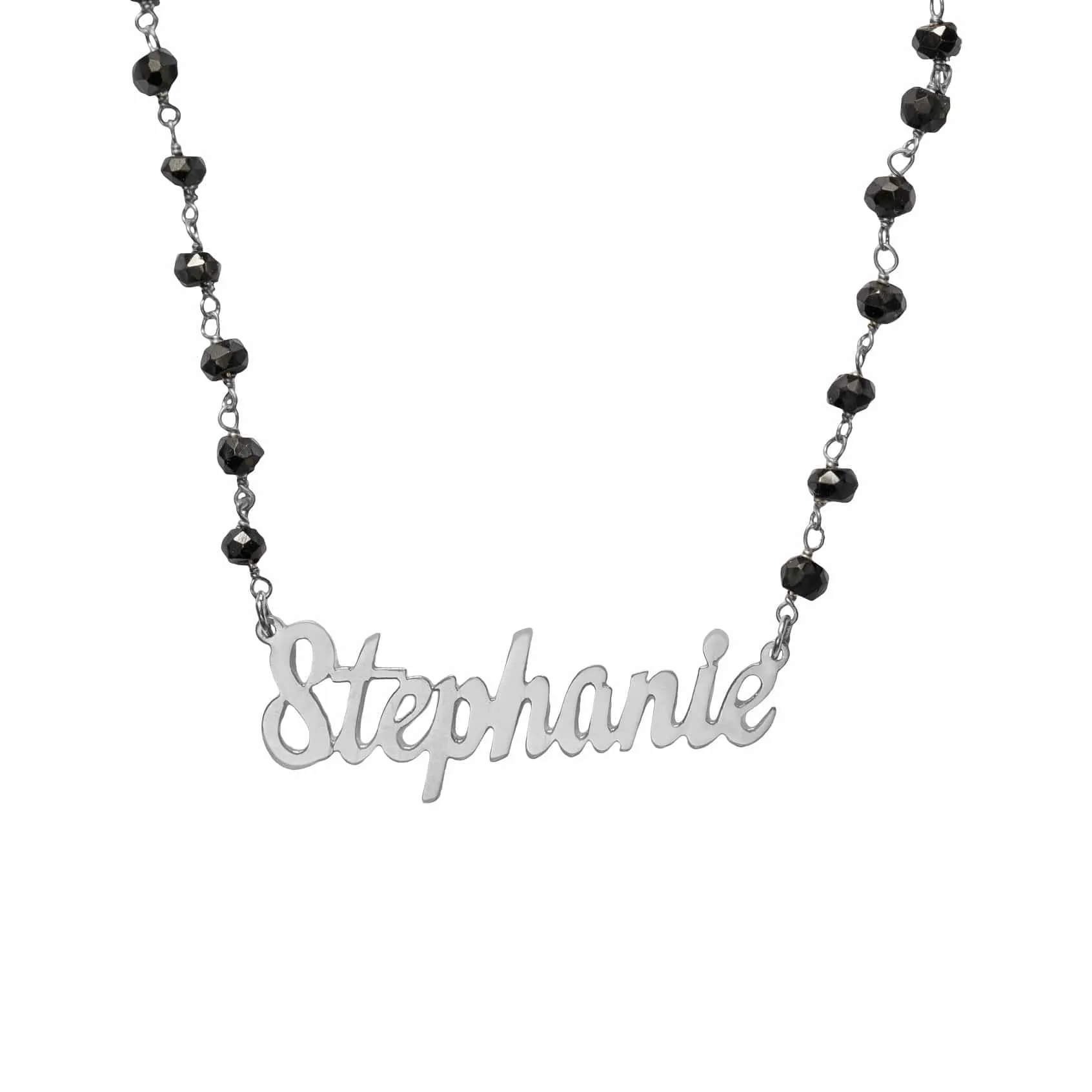 Single Script Name Necklace With Onyx Chain