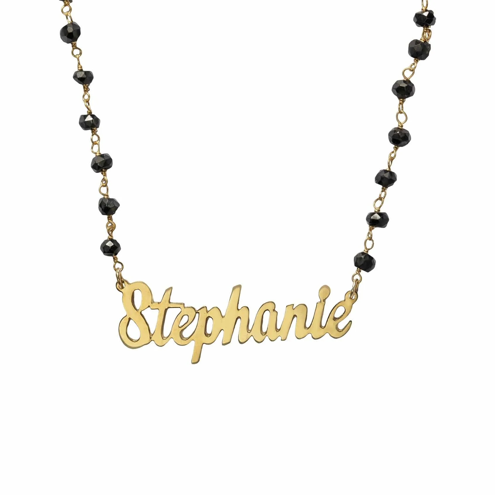Single Script Name Necklace With Onyx Chain