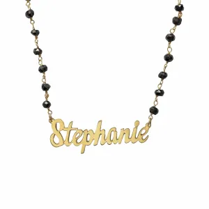 Single Script Name Necklace With Onyx Chain