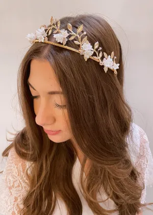 Small Flowers and Gold Leaf Tiara