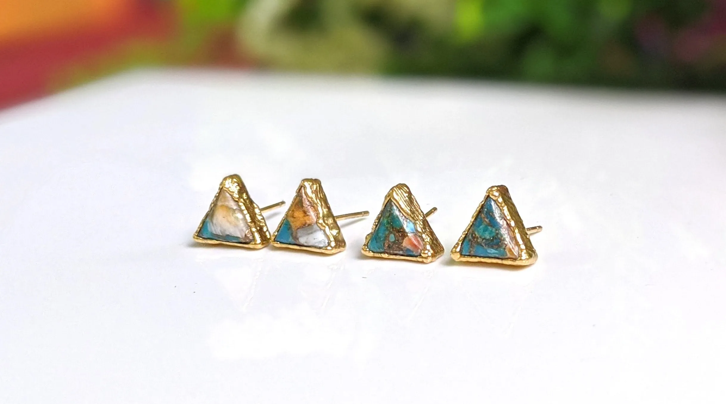Spiny oyster copper Turquoise stud earrings
