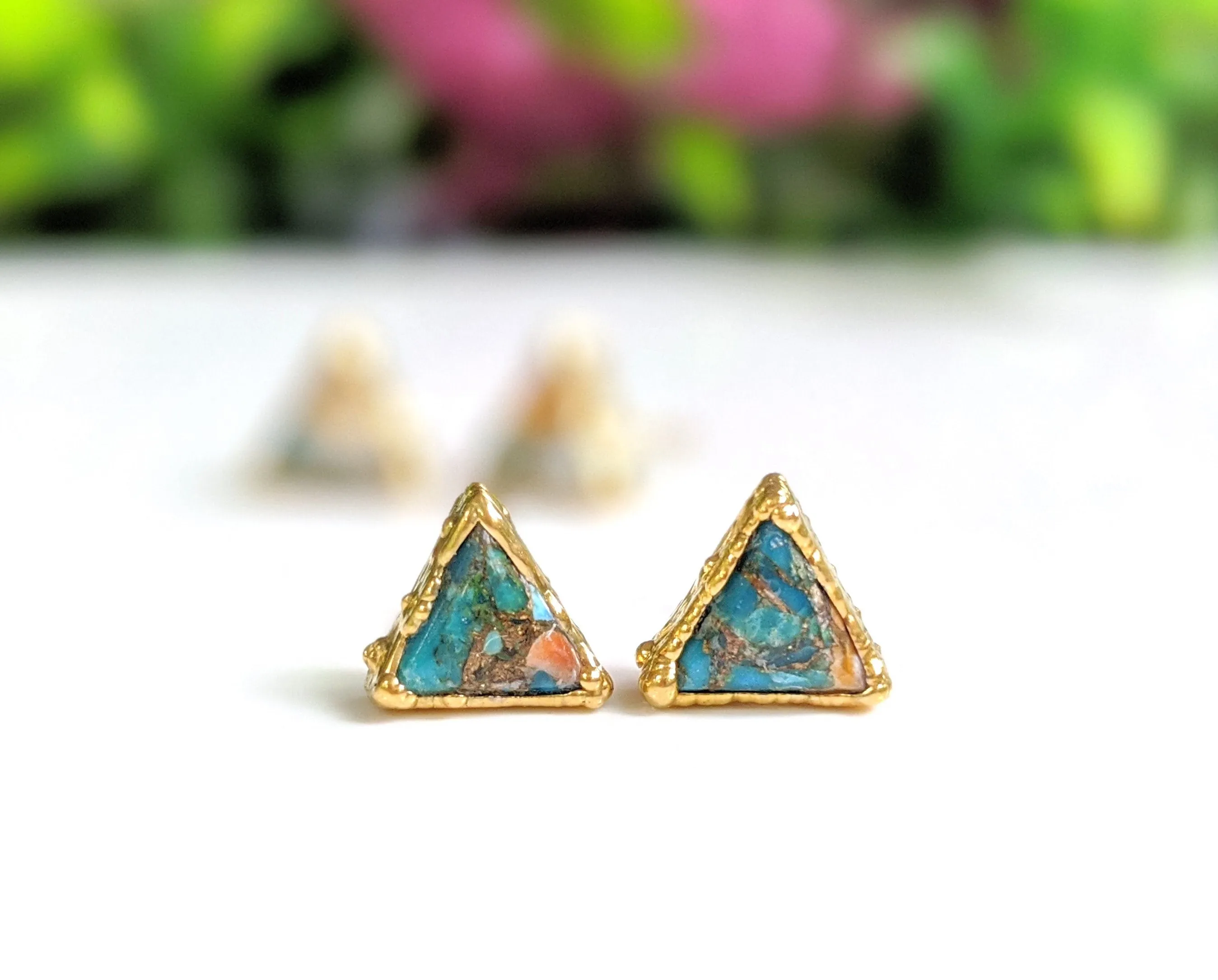Spiny oyster copper Turquoise stud earrings