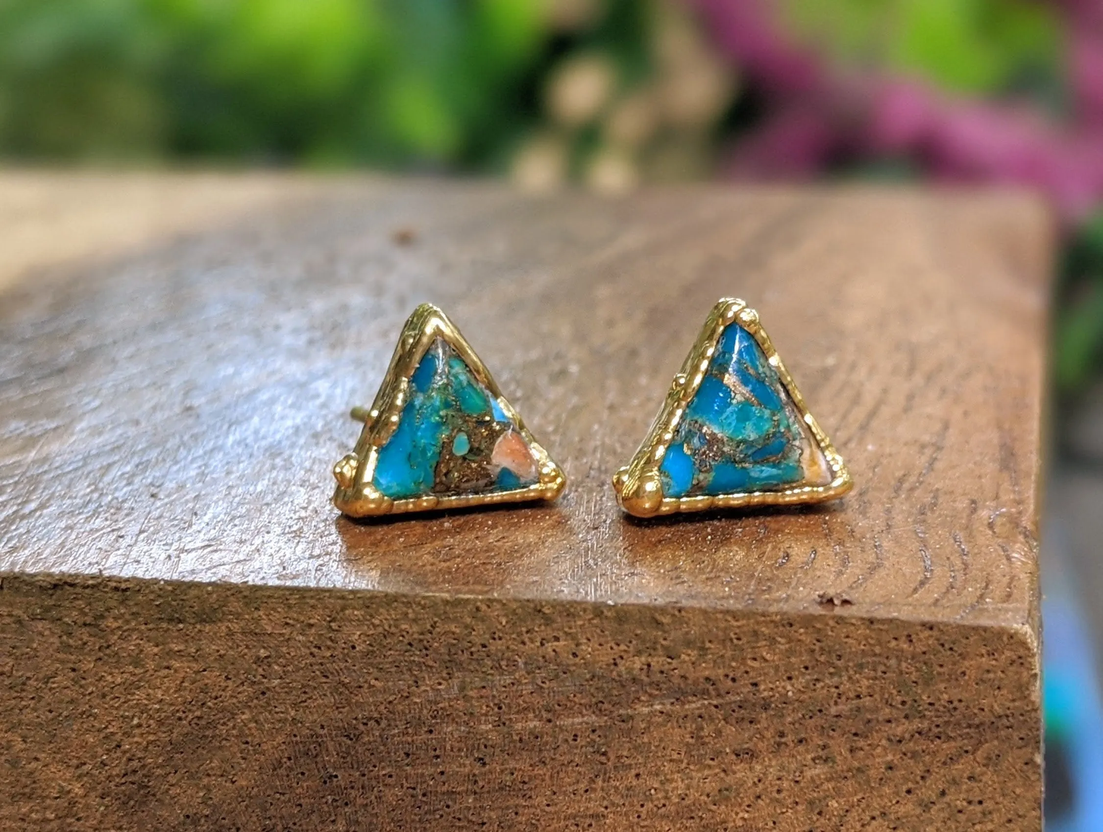 Spiny oyster copper Turquoise stud earrings